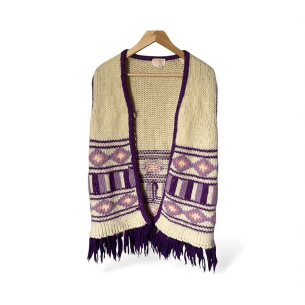 Fine Import Wool Southwestern Knit Vest Size L Purple and Ivory